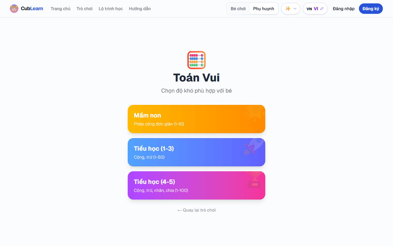 CubLearn math game screen